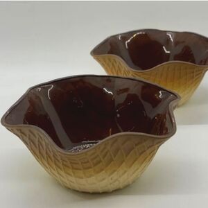 Set of 2 Vintage Bormioli Rocco Waffle Cone Glass Ice Cream Dishes Made in Italy